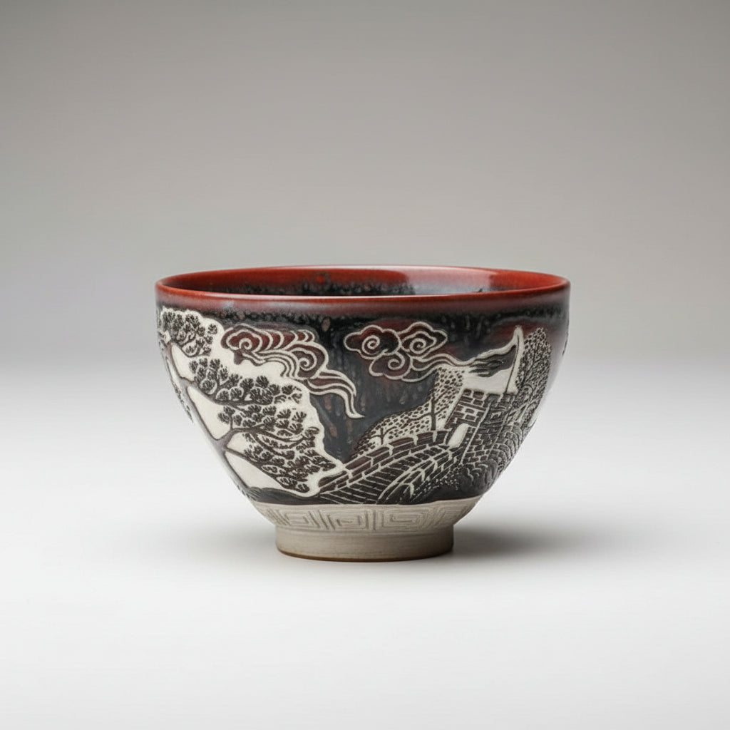 Hand Carved Porcelain Decor Chawan Bowl