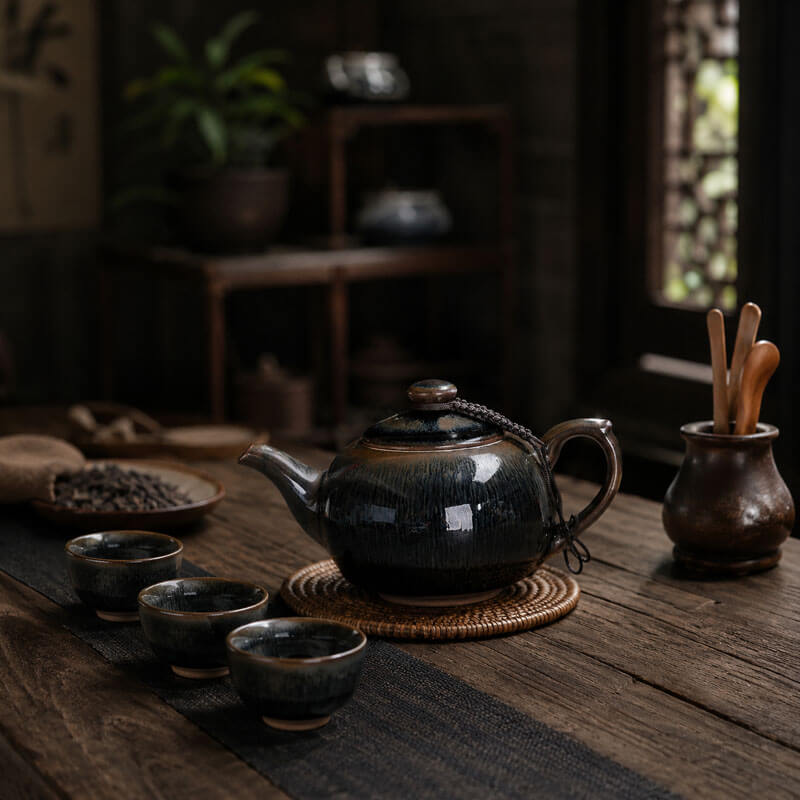 Tenmoku Jian zhan Hare's Fur Phoenix Teapot