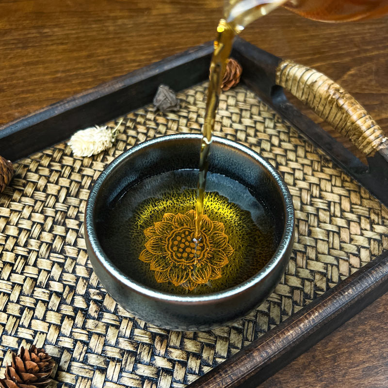 Lotus Kirin Feng Shui Tenmoku Tea Cup Pottery