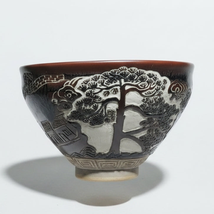 Hand Carved Porcelain Decor Chawan Bowl