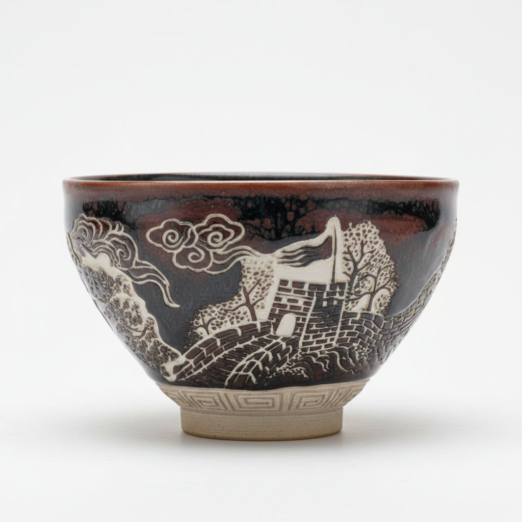 Hand Carved Porcelain Decor Chawan Bowl