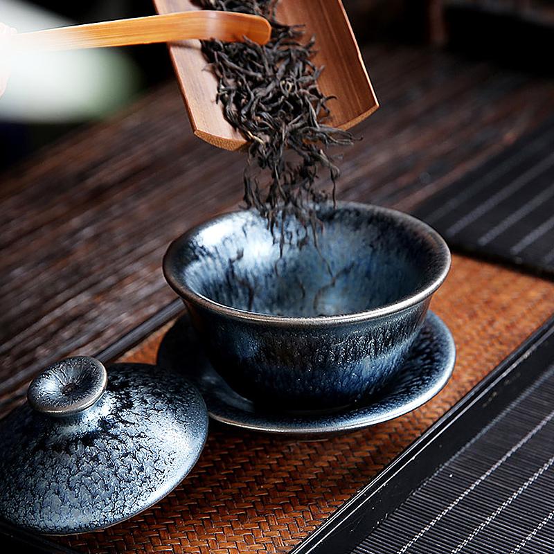 Flowery Tenmoku Jian Zhan Tea Set