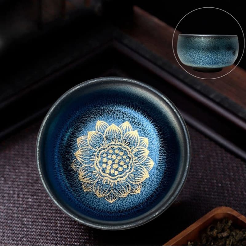 Lotus Kirin Feng Shui Tenmoku Tea Cup Pottery